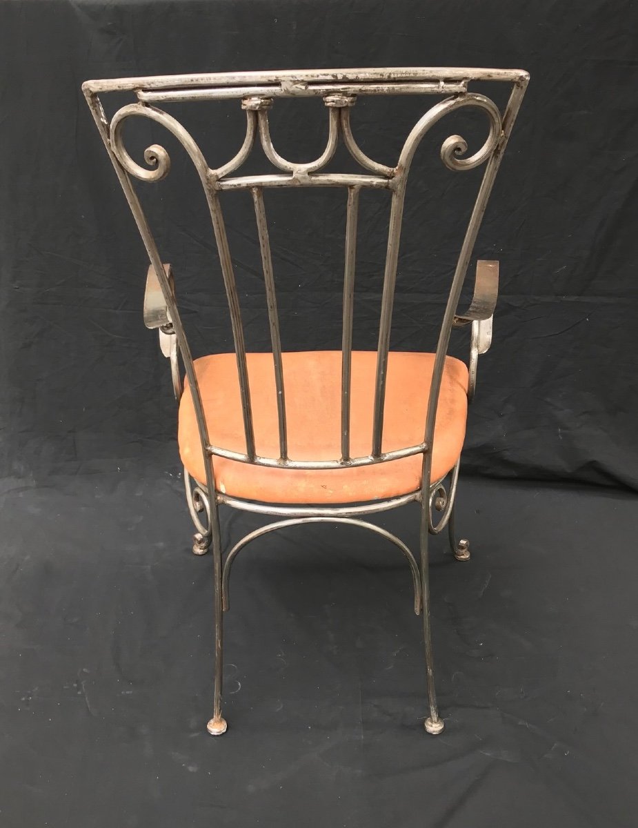 Series Of 4 Polished Wrought Iron Armchairs From The 1940s-photo-1