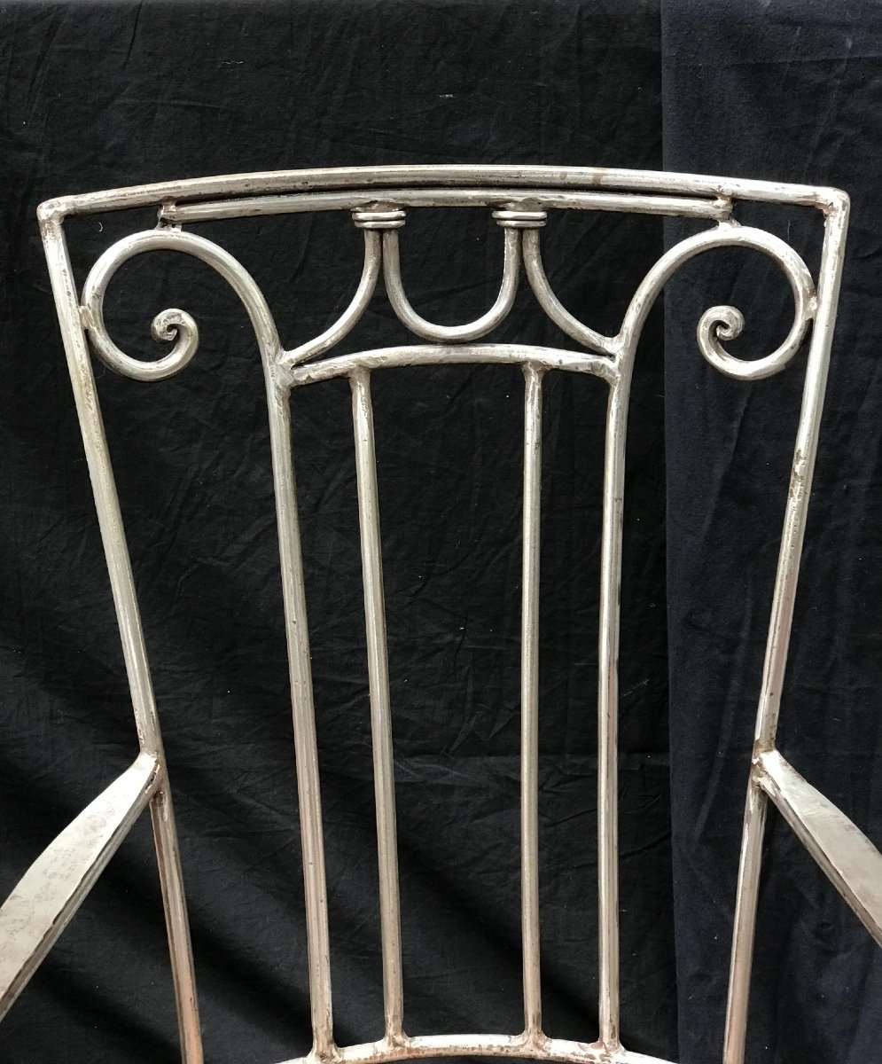 Series Of 4 Polished Wrought Iron Armchairs From The 1940s-photo-3