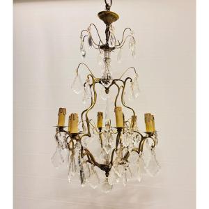 Louis XV Style Cage Chandelier In Bronze And Crystal With 8 Arms Of Light
