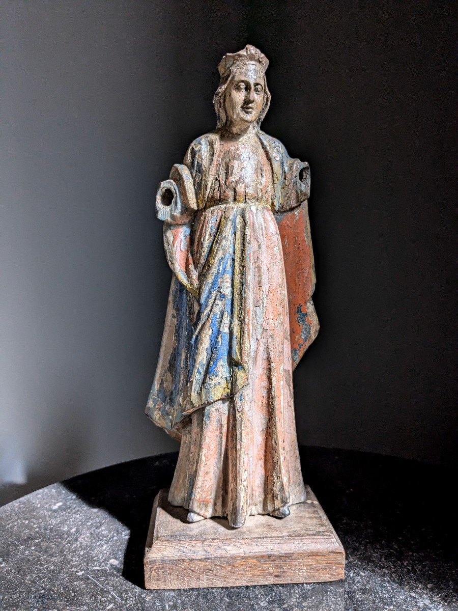 Petite Vierge En Bois Sculpté Fin 18 ème Siècle