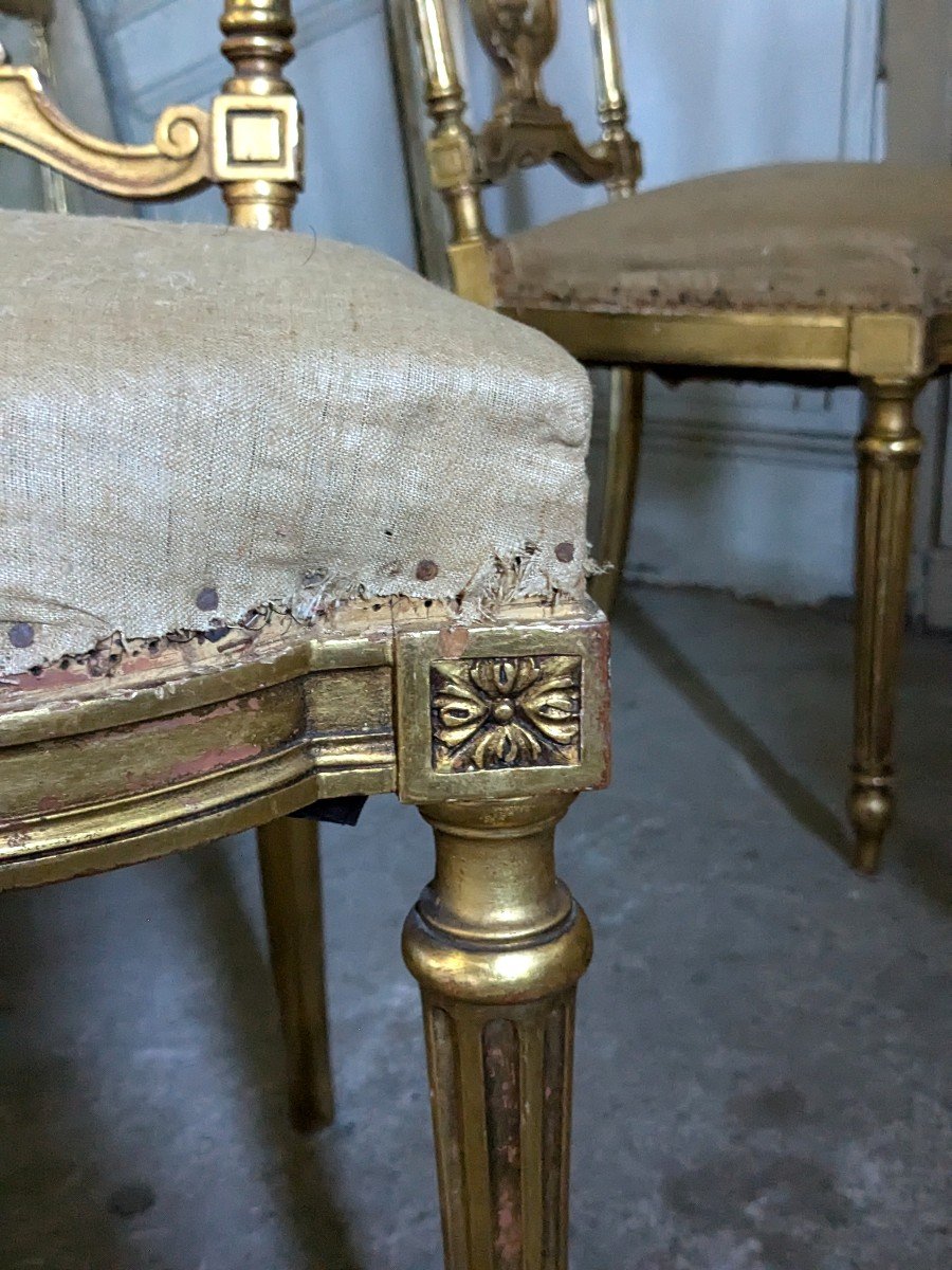 Set Of 4 Louis XVI Style Chairs In Gilded Wood-photo-2