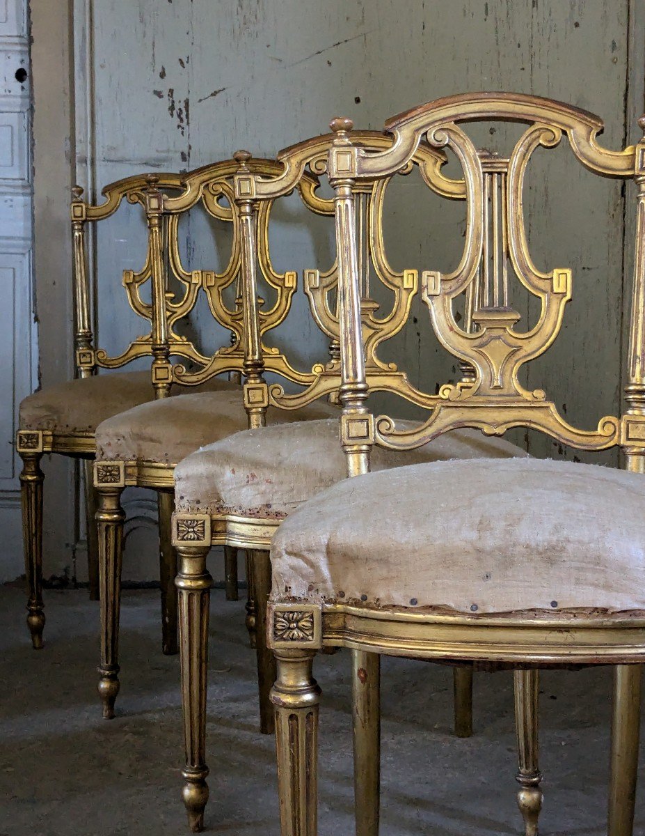 Set Of 4 Louis XVI Style Chairs In Gilded Wood