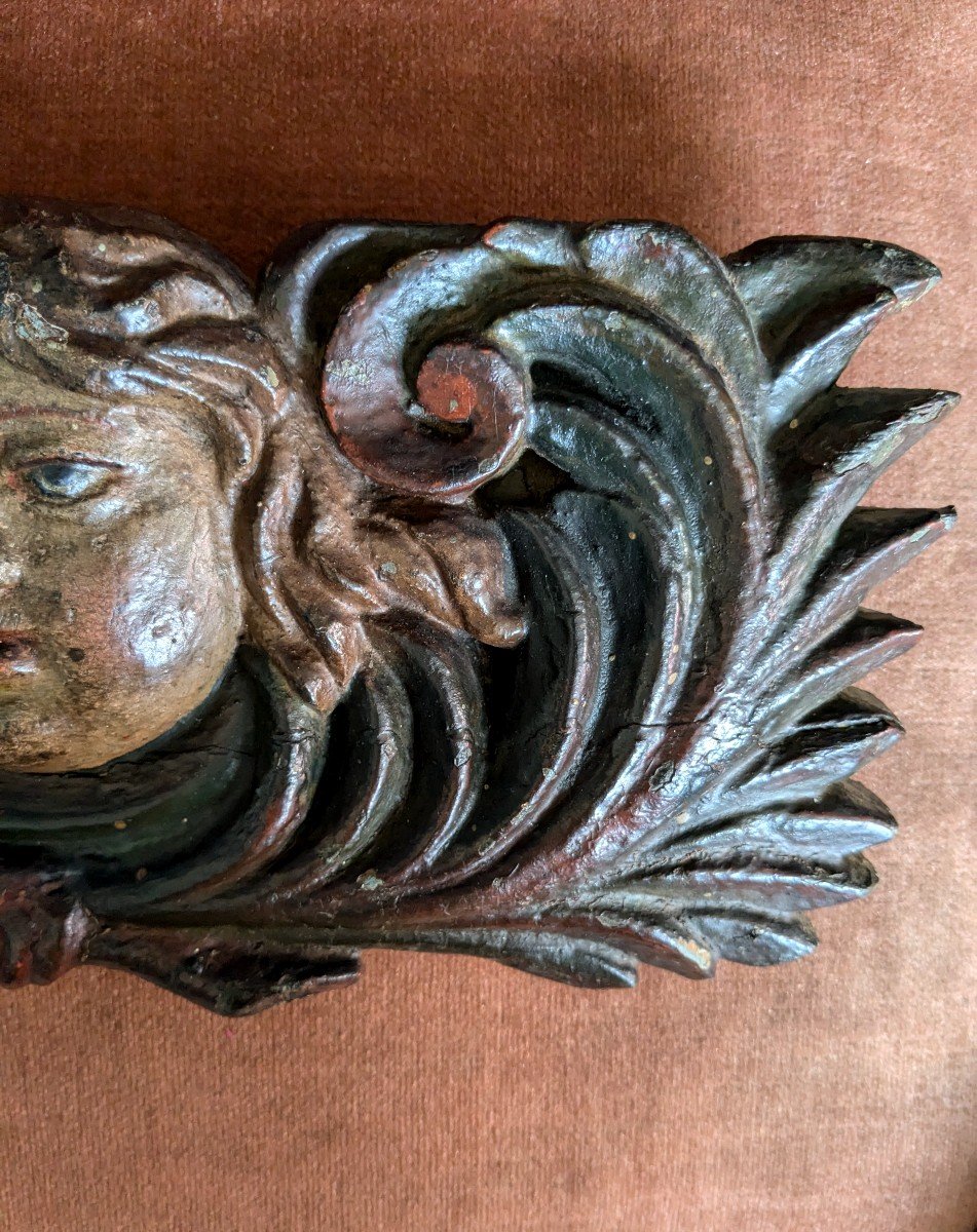 18th Century Angel Head In Carved Wood-photo-2