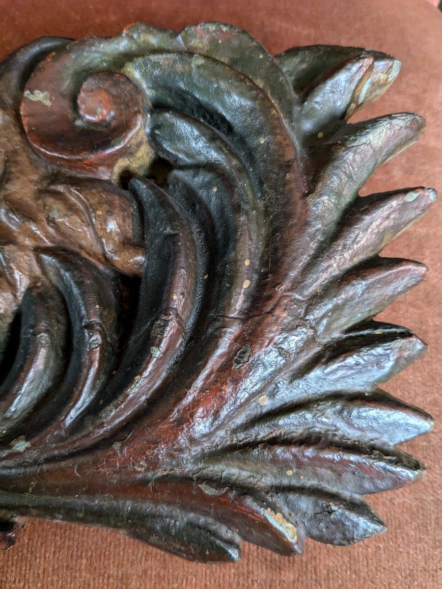 18th Century Angel Head In Carved Wood-photo-3