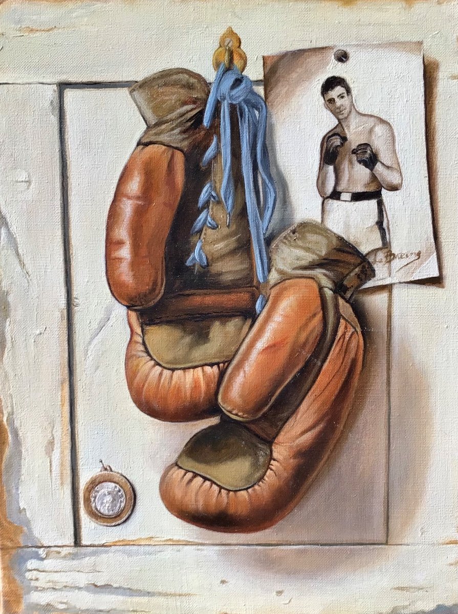 Trompe-l’œil aux gants de boxe par Jean le Bresne (20e siècle)-photo-2