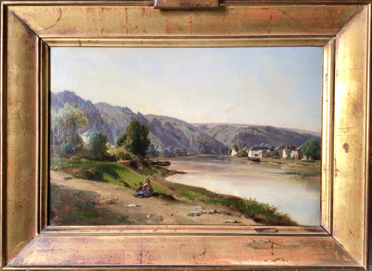 Bord de rivière animé par Léon Fleury (1804-1858)