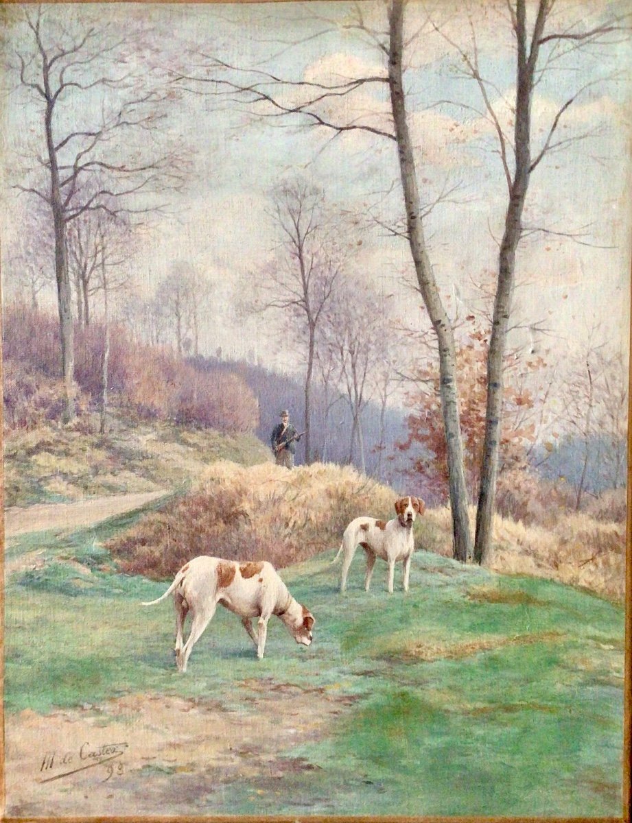 The Hunter And His Dogs By Maurice De Castex (1853-1931)