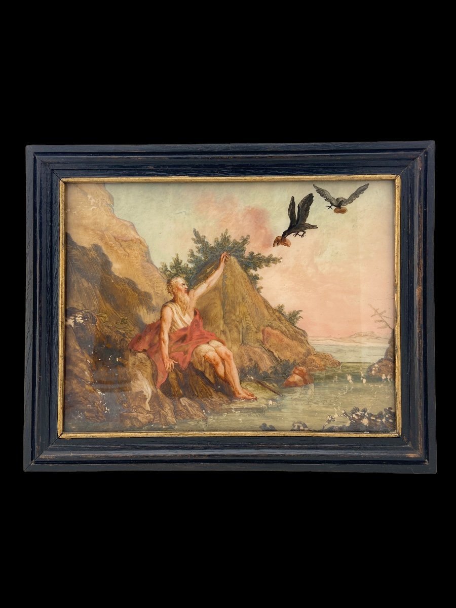 A Painting On Glass (verre églomisé)- 17th/18th