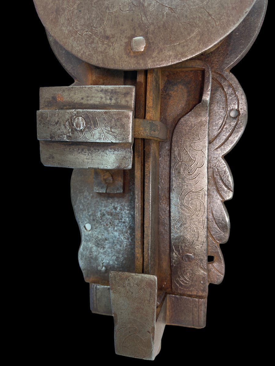 Sliding Door Lock. In Wrought Iron. 19th Century.-photo-5