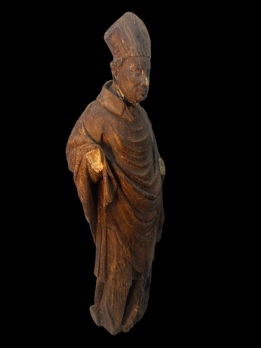Sculpture En Bois d'Un évêque - début 15ième Siècle - Flandre 