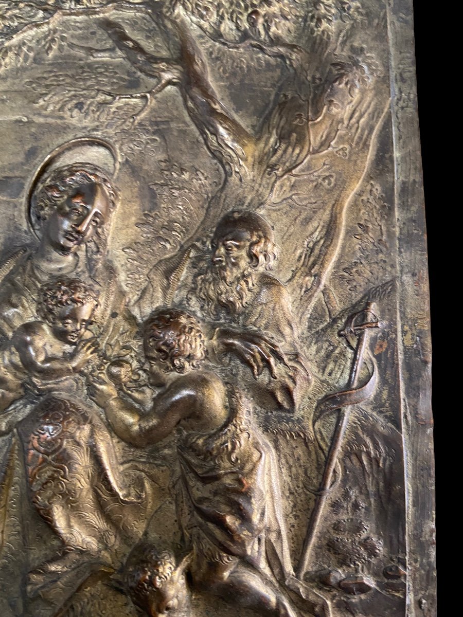 17th Century Gilt Bronze Relief Plaque - The Nativity - (augsburg - Germany)-photo-2