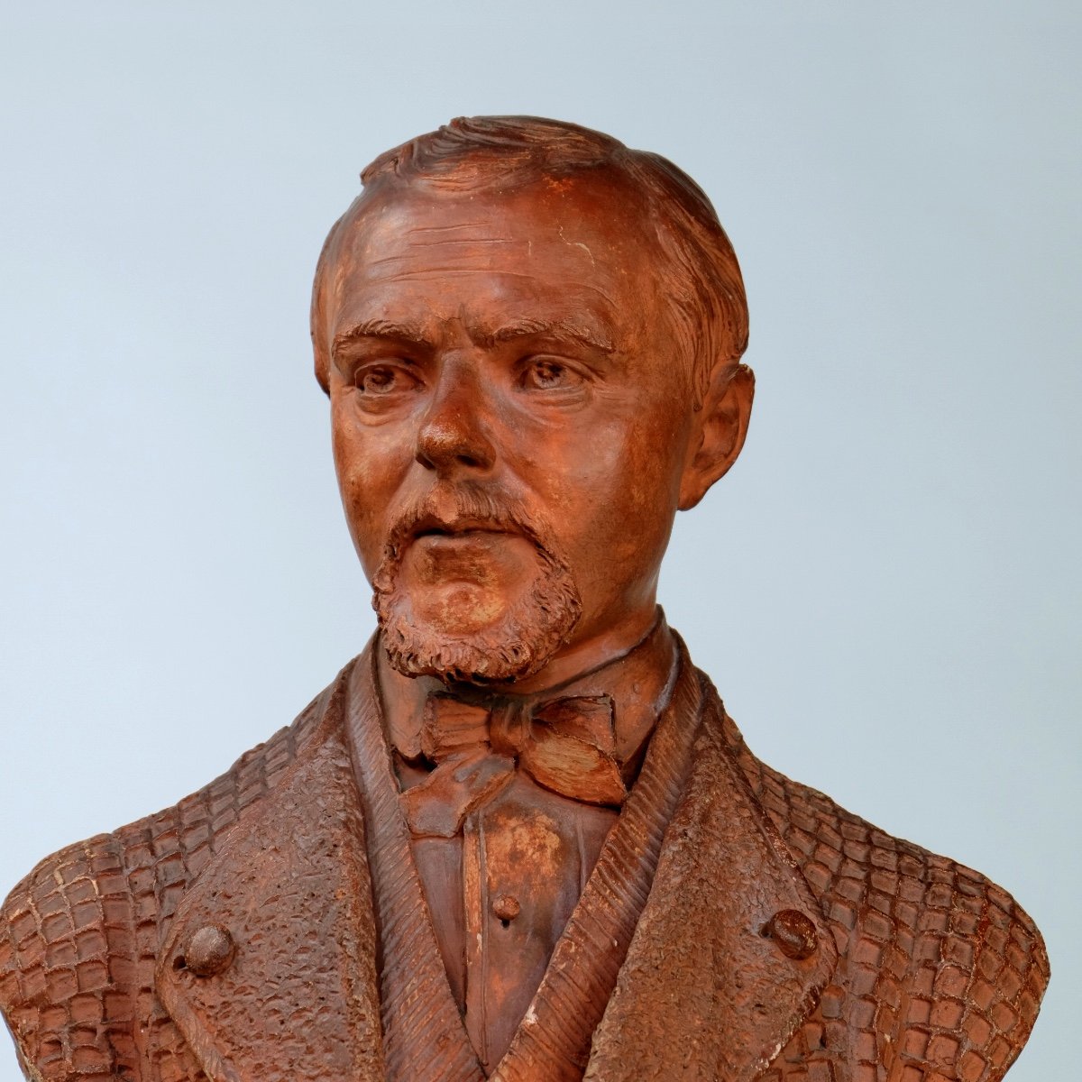 A Terracotta Bust - By Ph. Le Libon - Dated 1876 - On A Wooden Base-photo-3