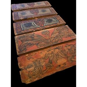 Five Small Panels Of A Wooden Ceiling - Italy (lazio/umbria) - XVth Century