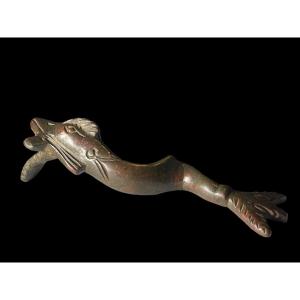 Bronze Door Knocker In The Shape Of A Dolphin - Antique Roman Period