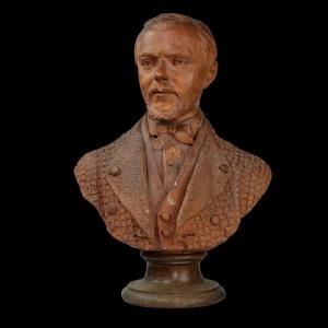 A Terracotta Bust - By Ph. Le Libon - Dated 1876 - On A Wooden Base