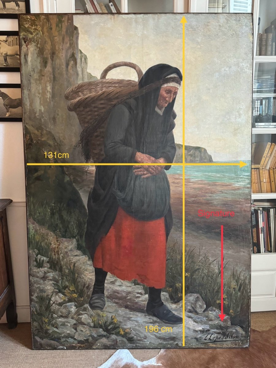 Very Large Breton Painting, Return From Shrimp Fishing By Lucien Lopez Silva-photo-3