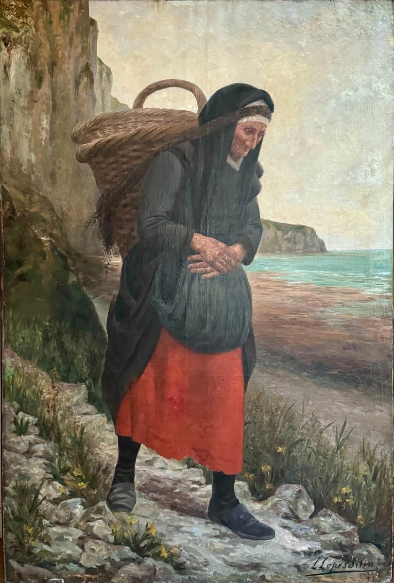 Very Large Breton Painting, Return From Shrimp Fishing By Lucien Lopez Silva