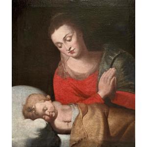 La Vierge Marie Et L’enfant Jesus Endormi Fin 17ème -début 18ème