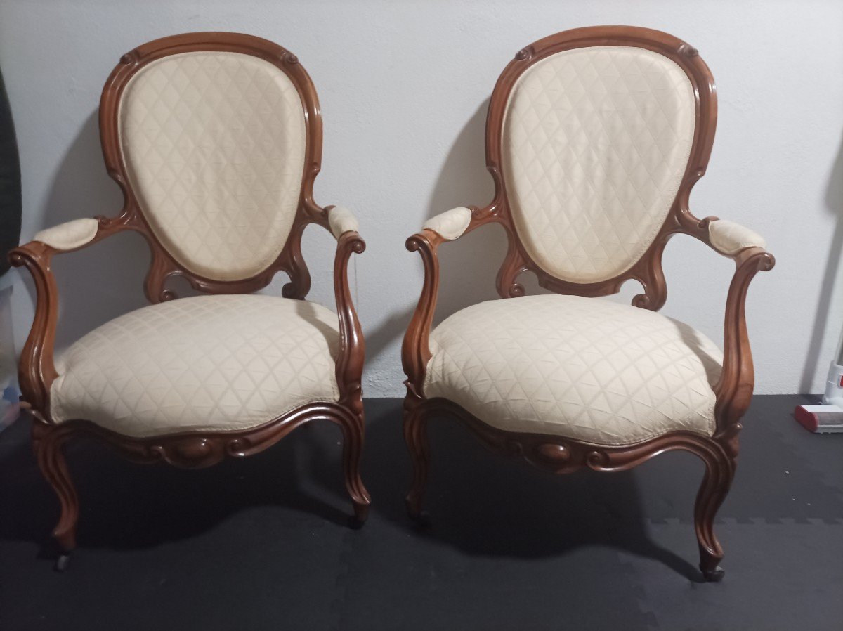 Pair Of Napoleon III Medallion Armchairs