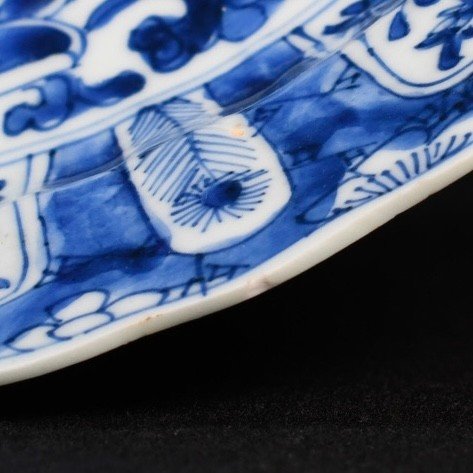 Blue And White Porcelain Dish With Floral Decor In Cartouches - China 18th Kangxi Period-photo-2