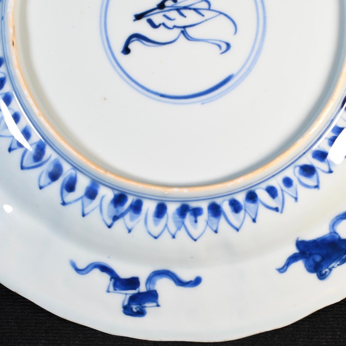 Blue And White Porcelain Dish With Floral Decor In Cartouches - China 18th Kangxi Period-photo-5