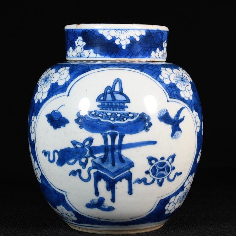 Pot à Gingembre Couvert En Porcelaine à Décor d'objets précieux - Chine XVIIIe Période Kangxi-photo-3