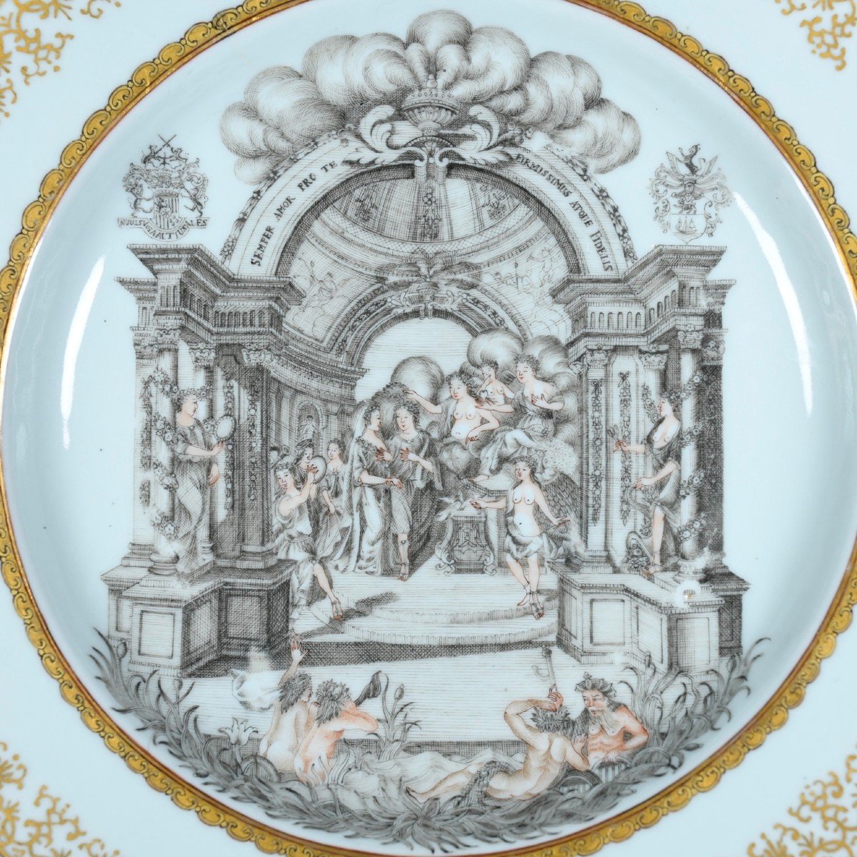 Assiette à Décor En Grisaille et Or Dit "Marriage Plate" - Chine XVIIIe Période Qianlong-photo-2