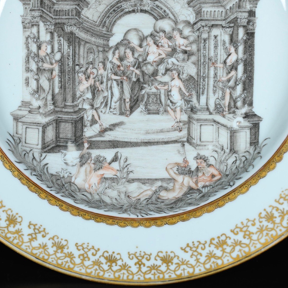 Assiette à Décor En Grisaille et Or Dit "Marriage Plate" - Chine XVIIIe Période Qianlong-photo-3