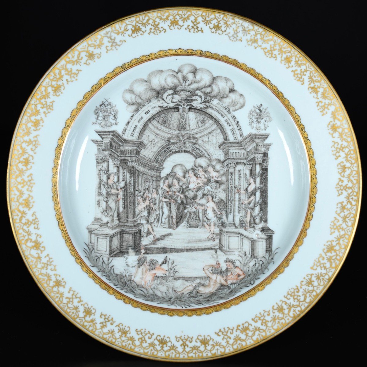 Assiette à Décor En Grisaille et Or Dit "Marriage Plate" - Chine XVIIIe Période Qianlong