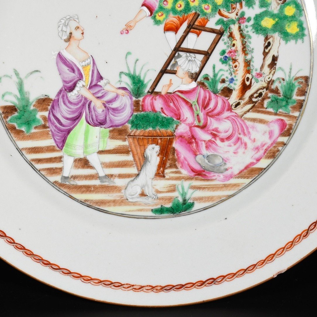 Assiette à Décor d'Une Scène De "Cuillette De Cerises-  Chine XVIIIe Période Qianlong-photo-4