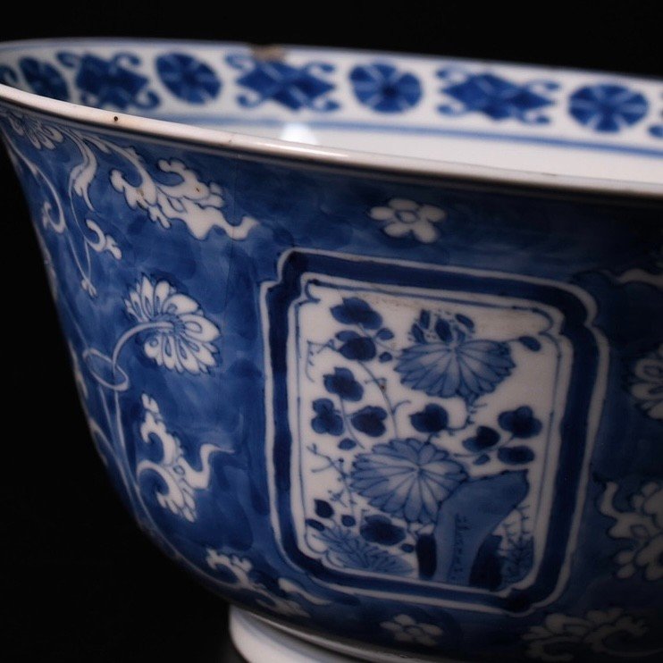 Bol à Décor Bleu Et Blanc De Fleurs Dans Des Cartouches - Chine XVIIIe Période Kangxi-photo-6