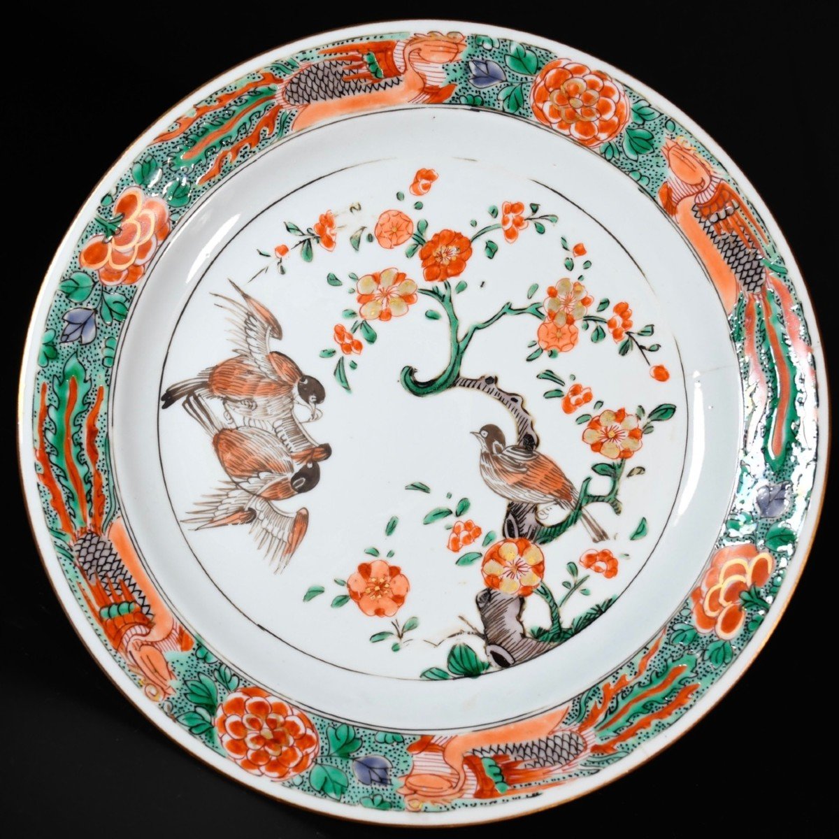 Assiette Aux émaux De La Famille Verte à Décor d'Oiseaux - Chine XVIIIe Période Kangxi