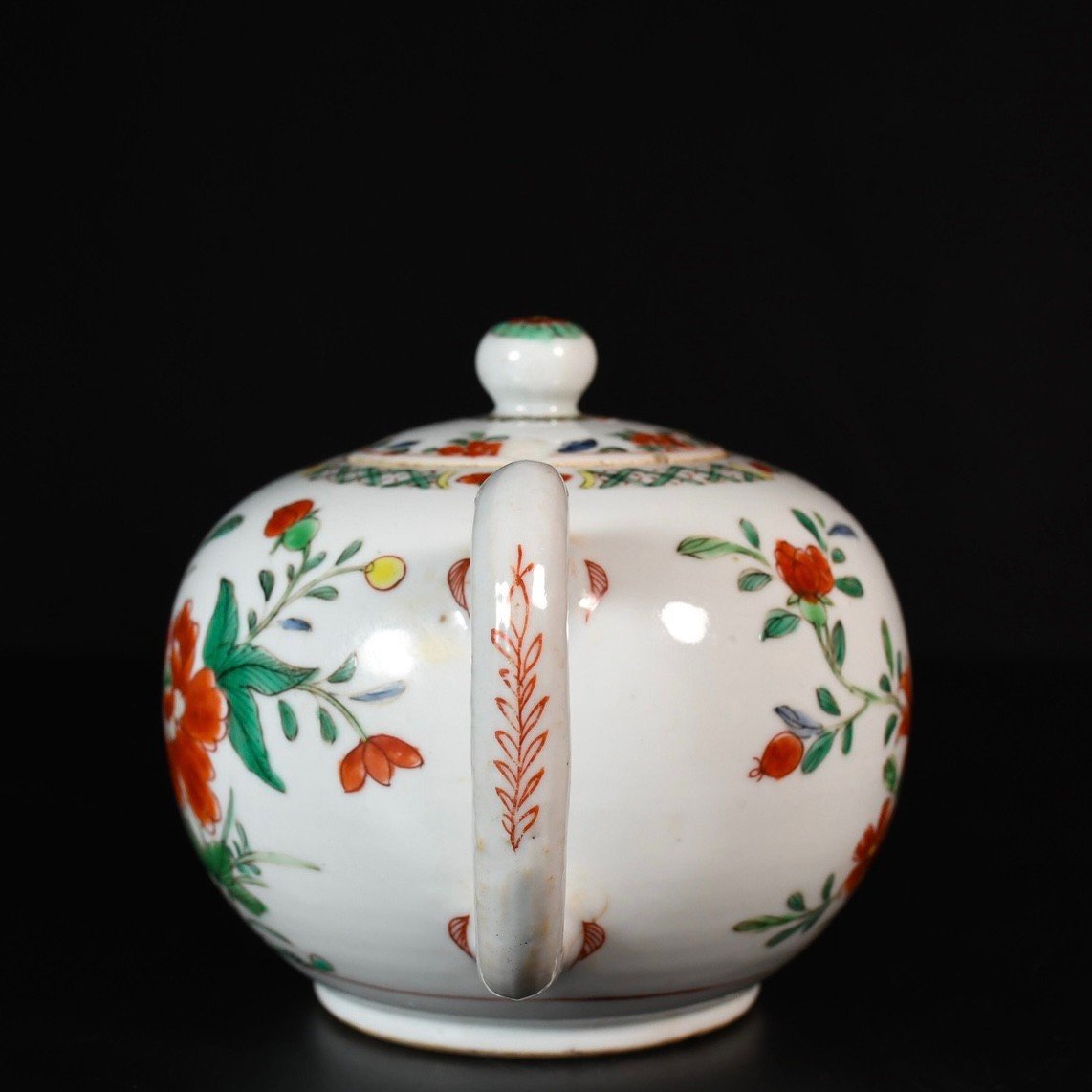 Grande Théière En Porcelaine Aux émaux De La Famille Verte - Chine XVIIIe Période Kangxi-photo-3