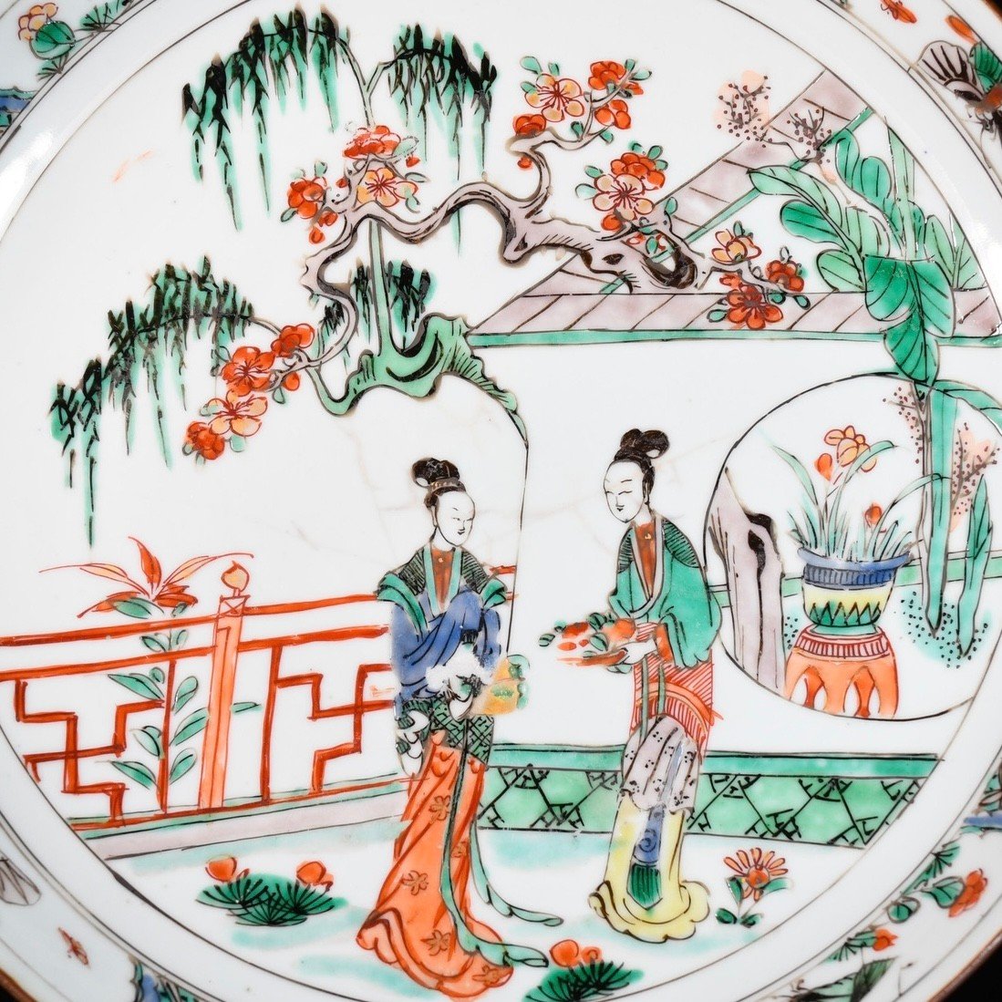 Coupe Aux émaux De La Famille Verte à Décor De Personnages - Chine XVIIIe Période Kangxi-photo-2