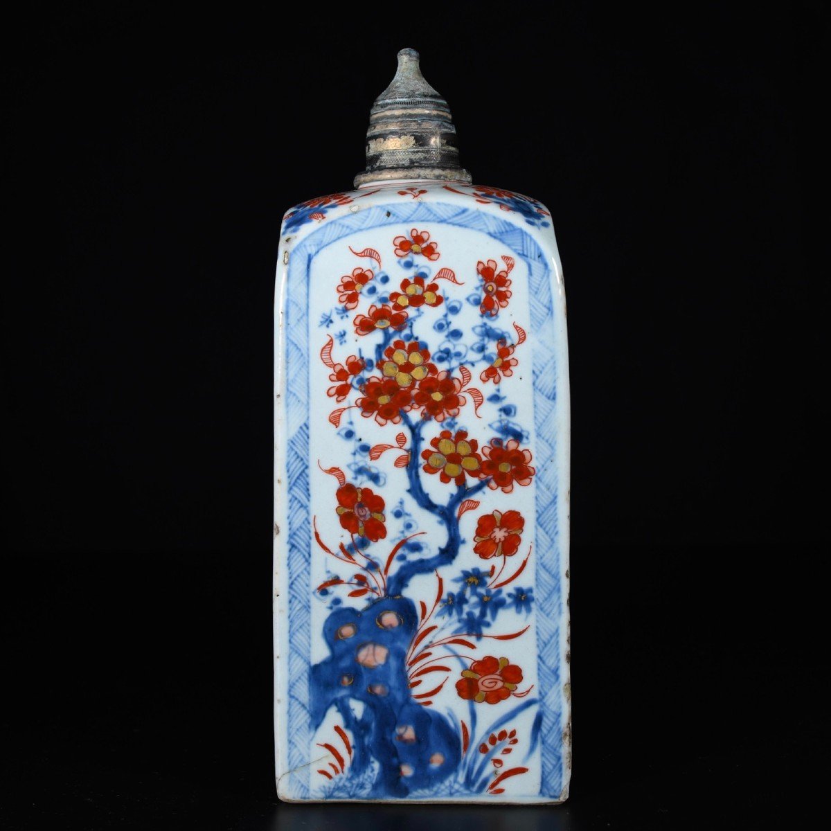 Grande Bouteille à Gin En Porcelaine à Décor Imari de prunus et fleurs - Chine XVIII Période Kangxi-photo-2