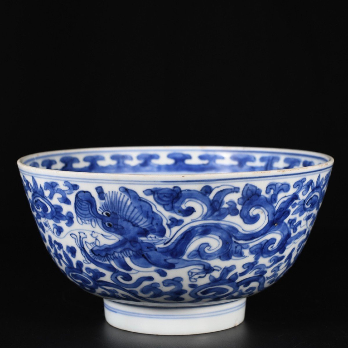 Large Bowl With Three Dragons Among The Clouds - China 17th Century Kangxi Period-photo-3