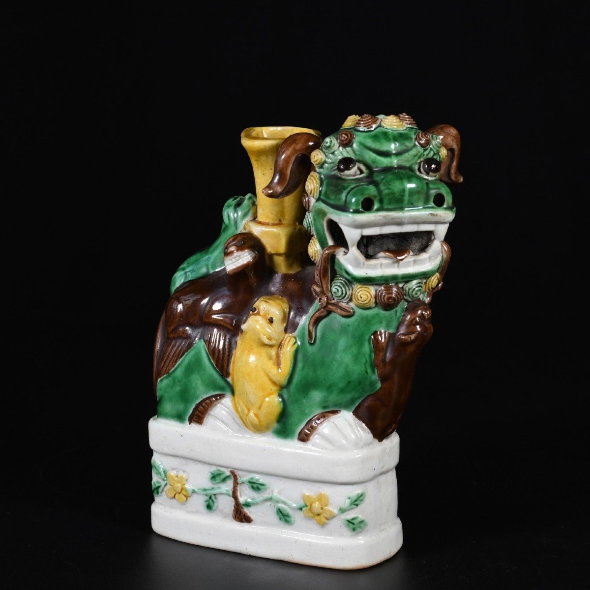 A Rare Pair Of Buddhistic Lions Incense Stick Holders - China 18th Century Kangxi Period -photo-2