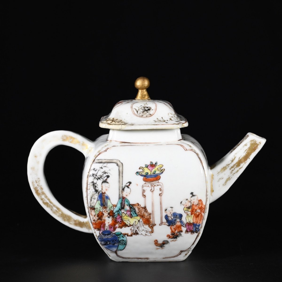 Large Square Teapot Decorated With Figures - China 18th Qianlong Period-photo-3