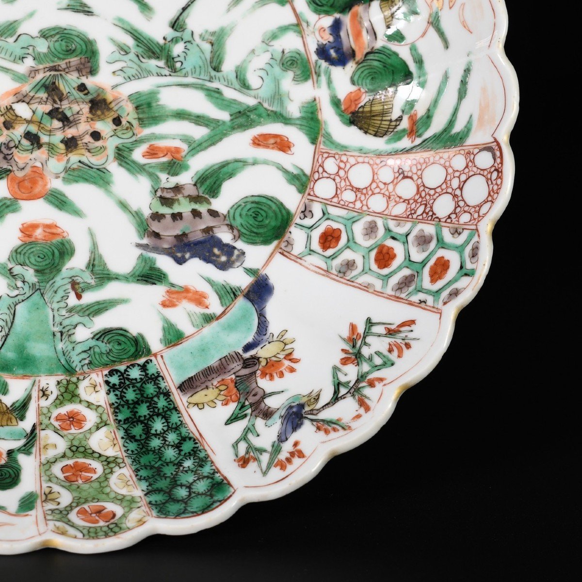 Large Famille Verte Enameled Dish With Crustacae Decor - China 18th Century Kangxi Period-photo-4