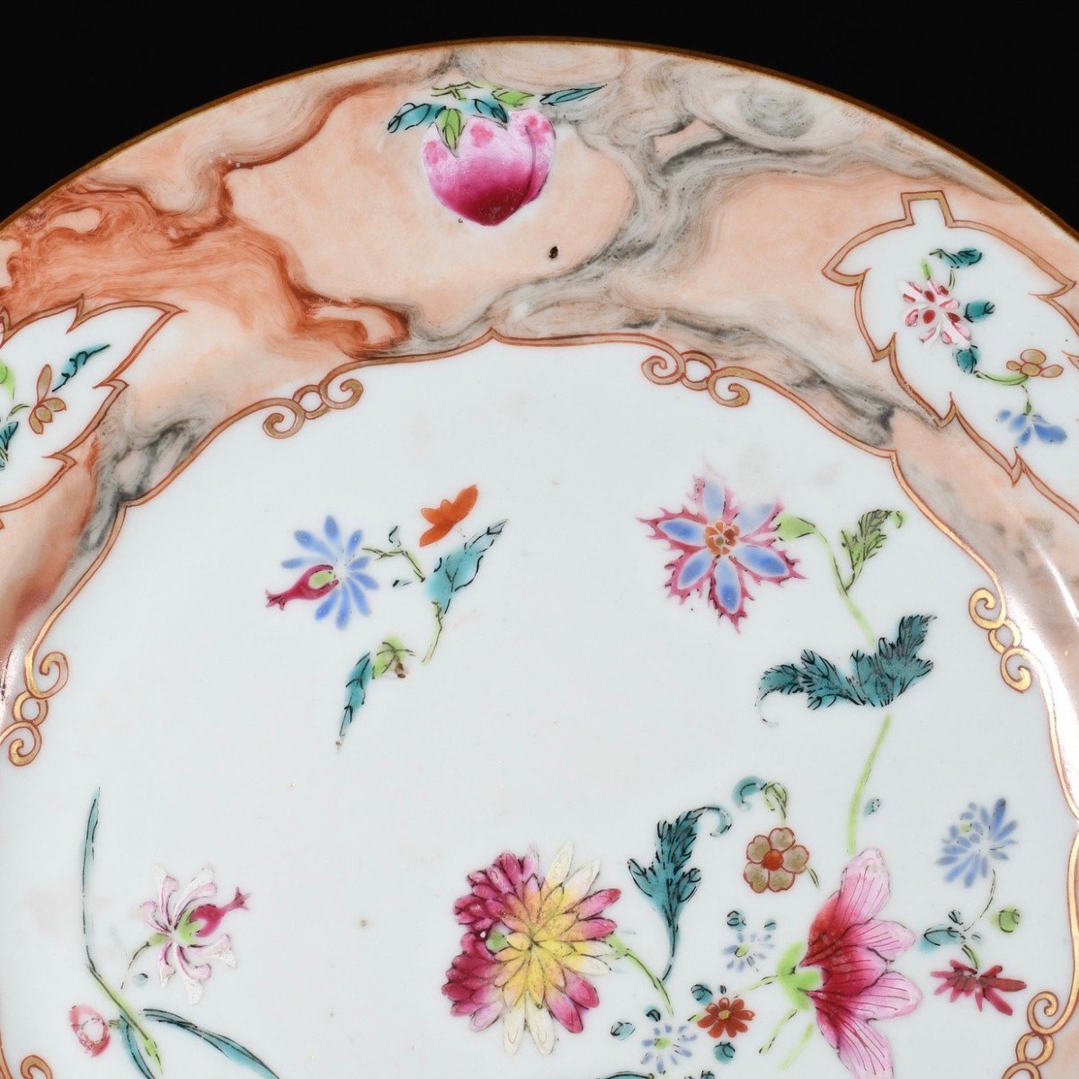 Assiette Aux émaux De La Famille Rose Dit "faux-marbre" - Chine XVIIIe Période Qianlong-photo-2