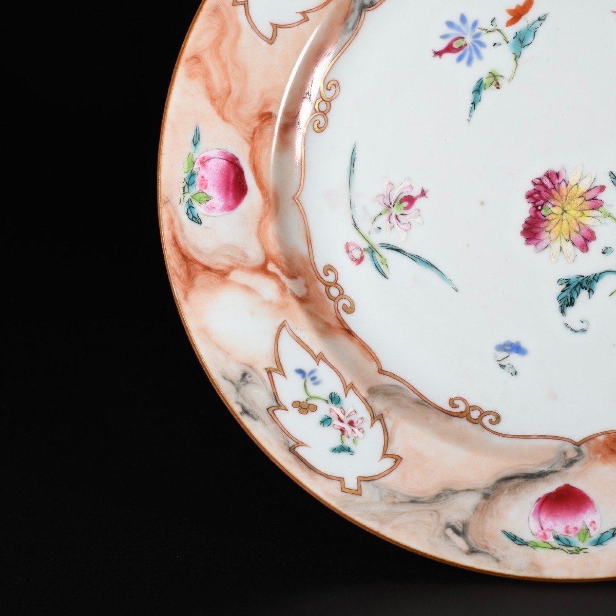 Assiette Aux émaux De La Famille Rose Dit "faux-marbre" - Chine XVIIIe Période Qianlong-photo-2