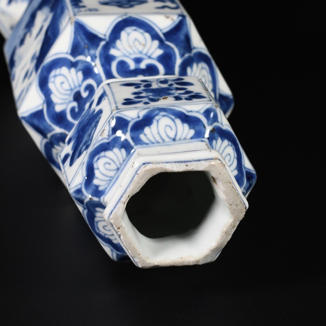 Blue And White Hexagonal Vase Of Figures And Precious Objects - China 18th Century Kangxi Period-photo-3