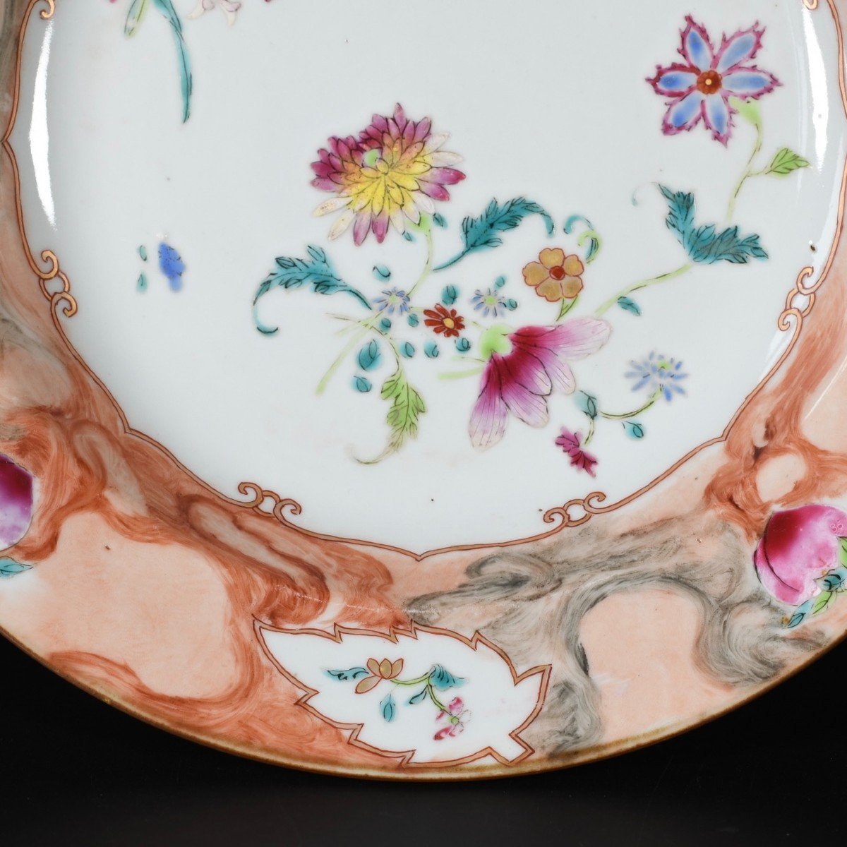 Faux-marbre Porcelain Soup Plate With Famille Rose Enamels  - China 18th Qianlong Period-photo-4