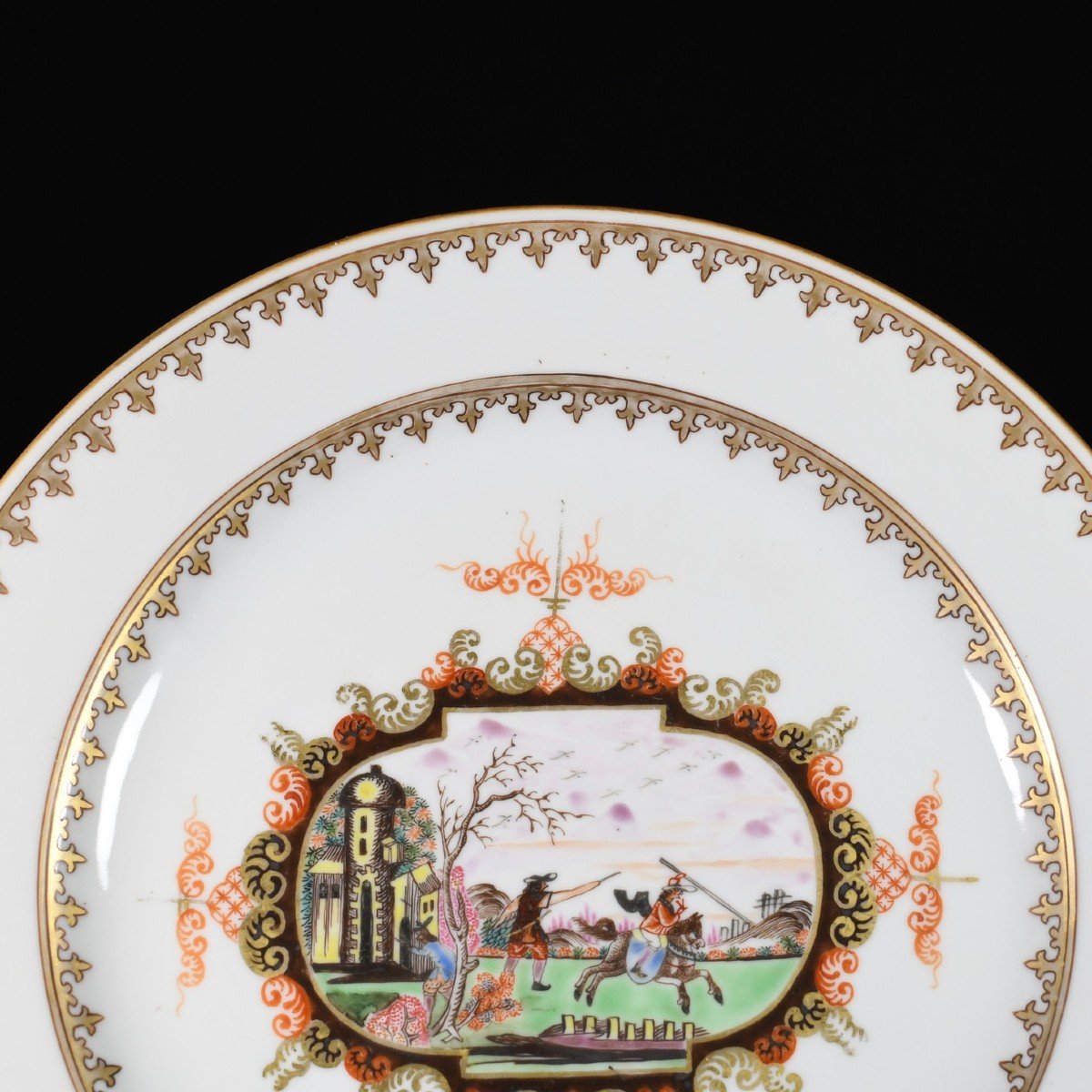 Assiette Décorée Dans Le Style De Meissen à décor de cavaliers - Chine XVIIIe Période Qianlong-photo-2