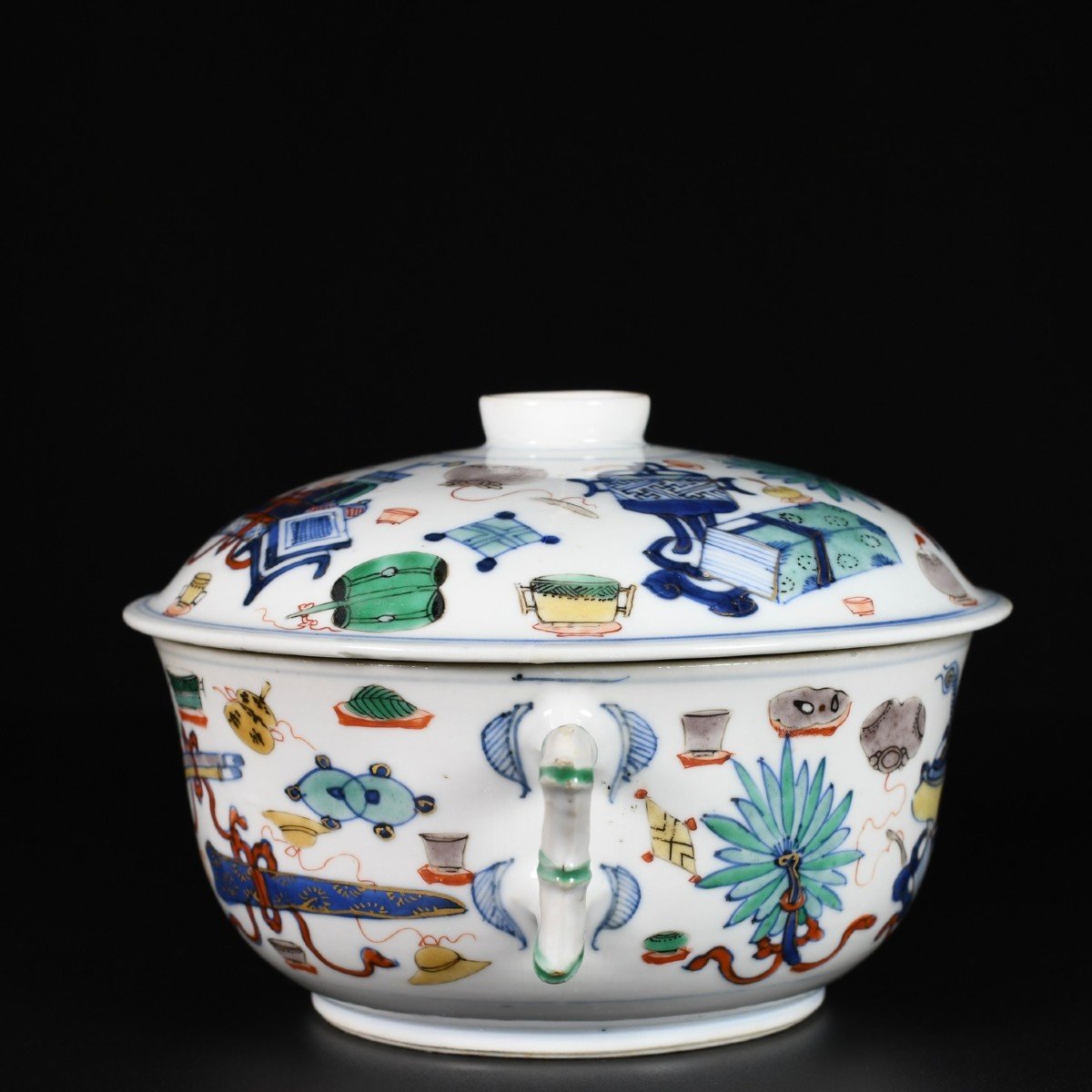 Doucai "hundred Antiques" Ecuelle - China, 18th Century Kangxi Period-photo-3