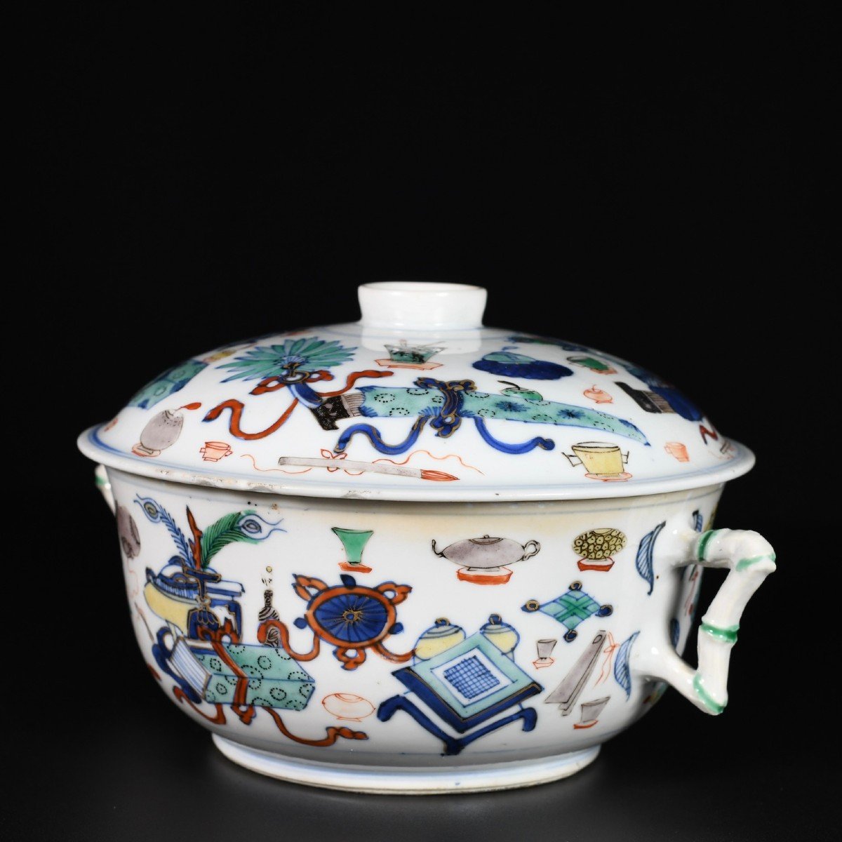 Doucai "hundred Antiques" Ecuelle - China, 18th Century Kangxi Period-photo-2