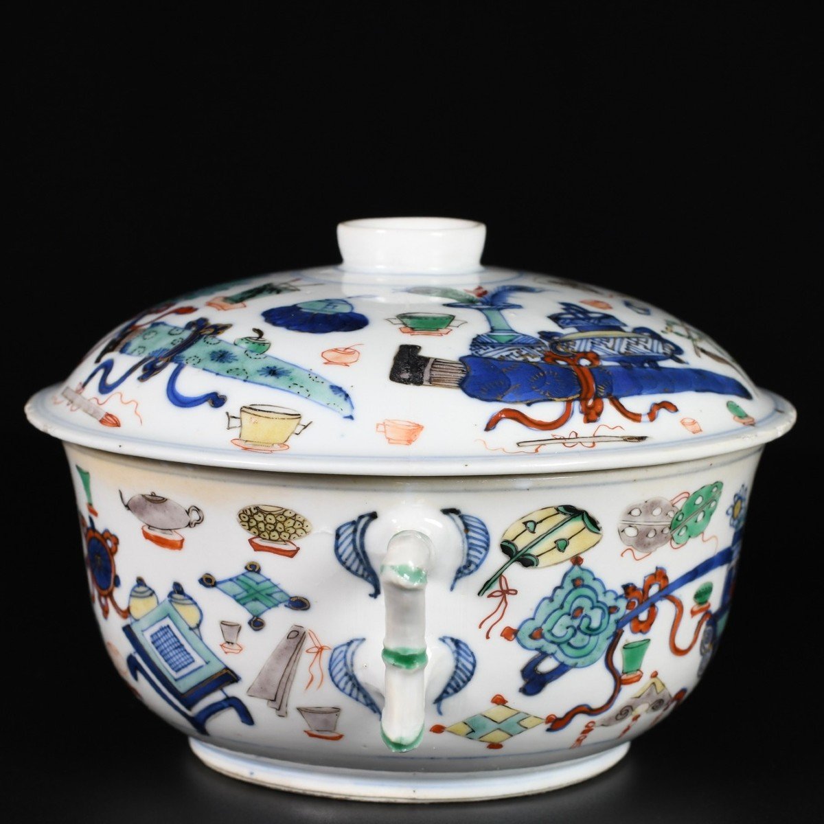 Doucai "hundred Antiques" Ecuelle - China, 18th Century Kangxi Period-photo-3