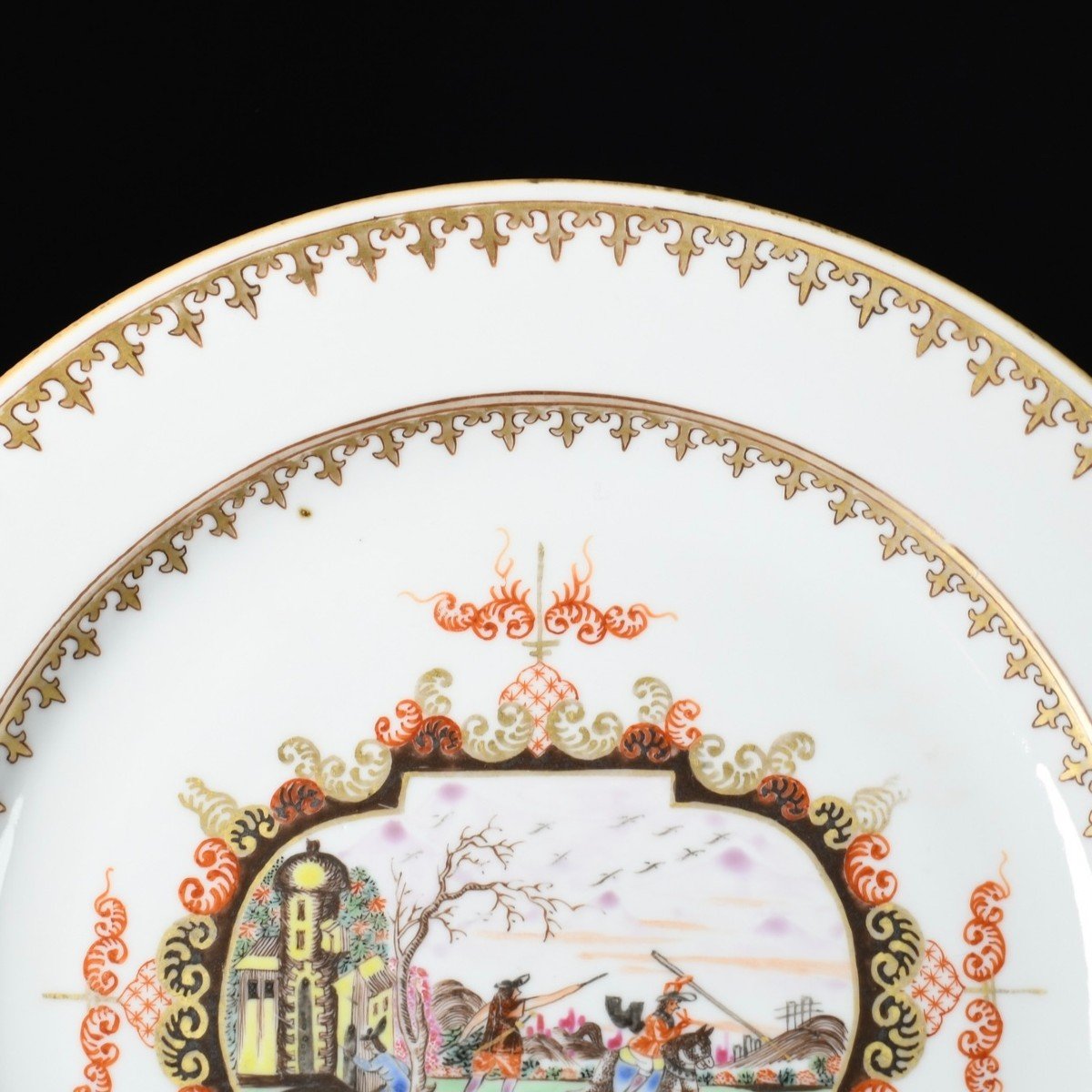 Assiette Décorée Dans Le Style De Meissen à Décor De Chasseurs - Chine XVIIIe Période Qianlong-photo-2