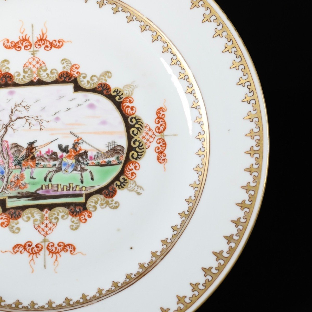 Assiette Décorée Dans Le Style De Meissen à Décor De Chasseurs - Chine XVIIIe Période Qianlong-photo-3