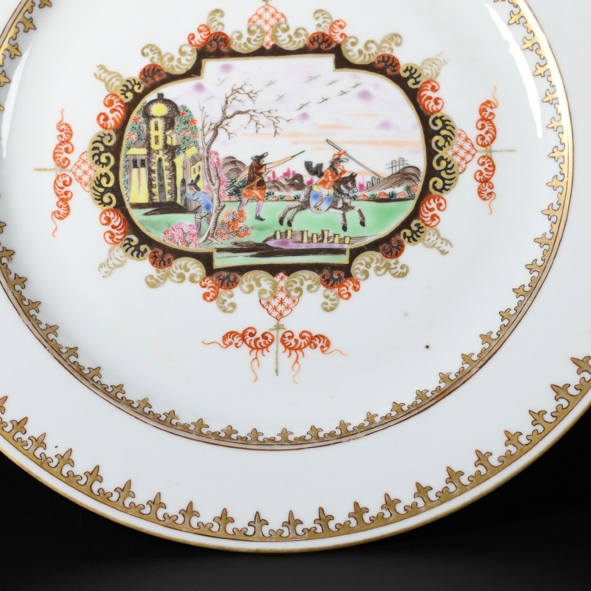 Assiette Décorée Dans Le Style De Meissen à Décor De Chasseurs - Chine XVIIIe Période Qianlong-photo-4